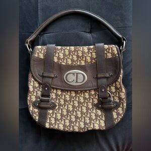 CHRISTIAN DIOR Brown Trotter Canvas Hobo Authentic, pre-owned